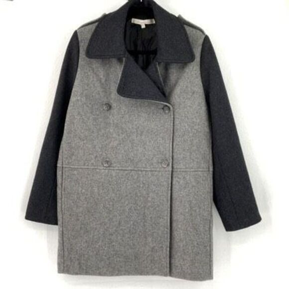 Lovers + Friends Gray Black Wool Blend Double Breasted Collared Peacoat Small